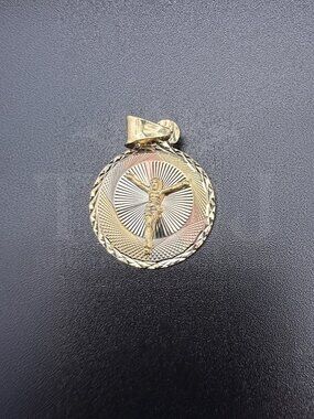 14K Tri Color Gold Religious Stamp Pendant